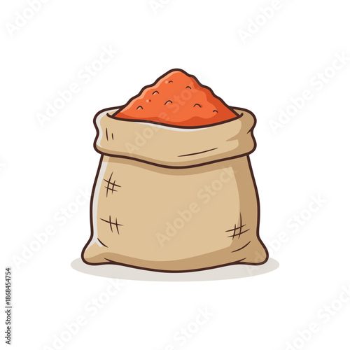 Isolated brown sack filled with orange spice powder