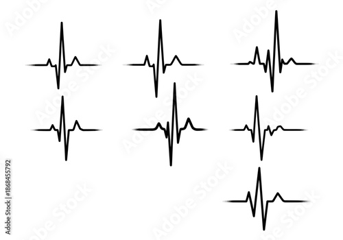Collection of various black ecg heartbeat line icons