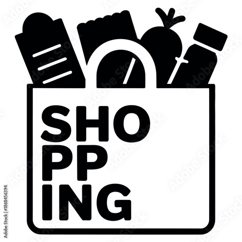 Large grocery shopping bag filled with assorted food products and marked with the.