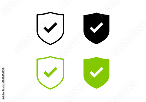 Four shield icons with checkmarks in different colors