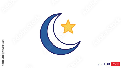 Vector illustration of a blue crescent moon with a yellow star on a white background in EPS10 format. Free Download Vector illustration of a blue crescent moon with a yellow star on a white background in EPS10 format. - GFXLoad
