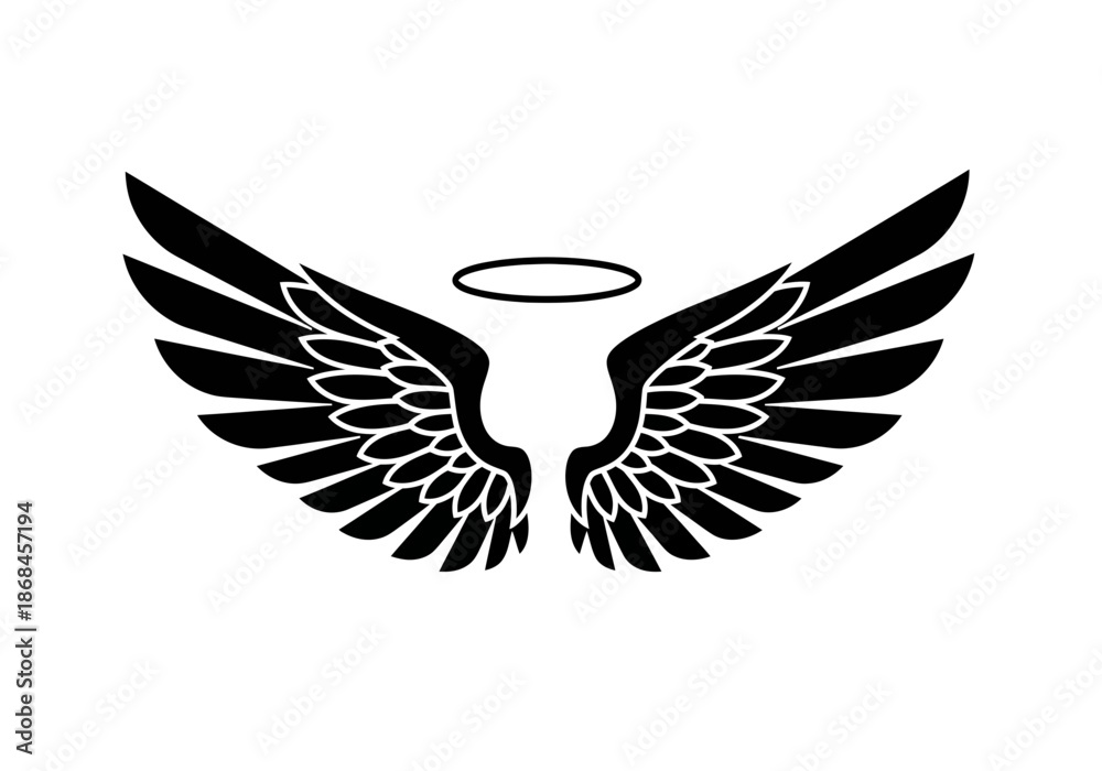 Fototapeta premium Black angel wings with halo