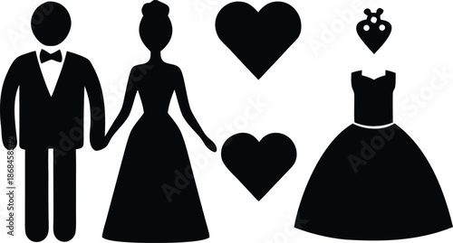 wedding love related icons set silhouette vector illustration style