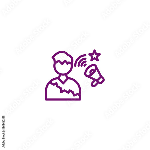 Person speaking into megaphone isolated on transparent background