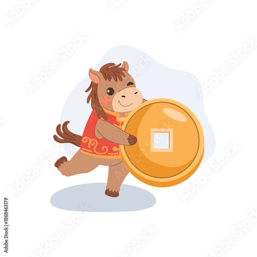 year of the horse cartoon illustration symbolizing prosperity and fortune