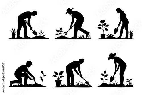 Gardening Silhouettes of People Planting