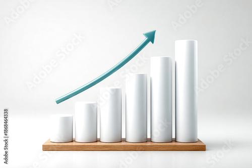 A 3D bar graph depicting increasing values, with a curved arrow illustrating upward growth, set against a clean white background.