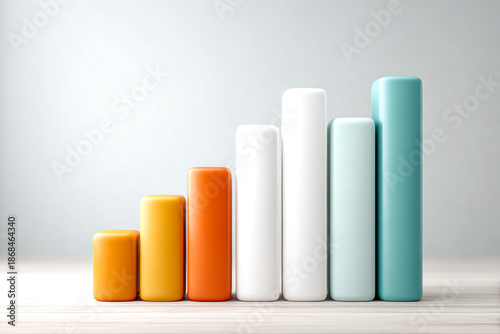 A minimalistic bar chart showing varying heights in vibrant colors, representing data visualization or growth.