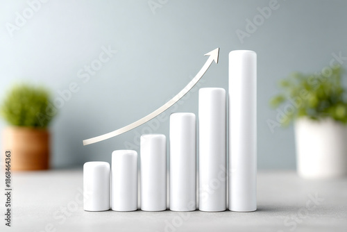 A modern minimalist graph showing growth, with white bars increasing in height against a soft background, symbolizing progress and success.