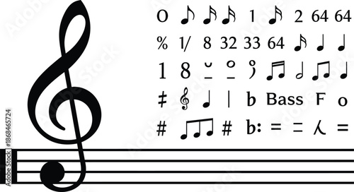 Musical Notes and Symbols on Staff Paper