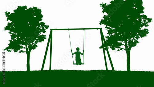 Child enjoying a peaceful swing in a green park setting