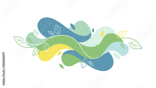 Vibrant green blue and yellow abstract leaf design