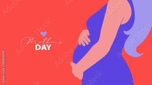 Beautiful pregnant woman silhouette. Pregnancy journal. Motherhood banner. Mother's day card. Vector illustration