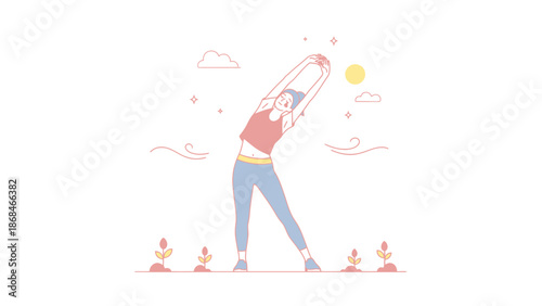 Woman stretching outdoors in nature with sunny sky