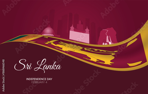 Sri Lanka Independence Day February 4 cityscape with flag vector poster