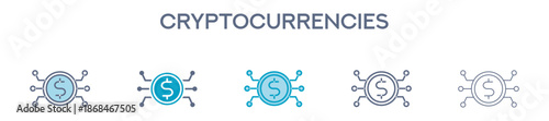 Cryptocurrencies Element For Design Graphic - Multi Styles. Vector Illustration Of Two Colored And Black. Multiple Icons Designs Can Be Used For Mobile, Ui, Web 