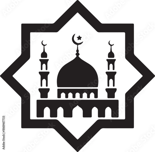 Minimal Islamic Mosque Silhouette on Dark Background for Ramadan and Eid