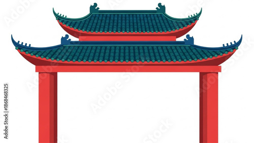 Red Chinese Temple Gate Pagoda Vector Icon