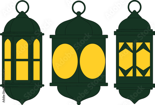 Wallpaper Mural Ramadan lanterns set with traditional Islamic green and yellow hanging lamp silhouettes Torontodigital.ca