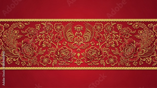 Intricate Gold Phoenix Floral Ornament Border