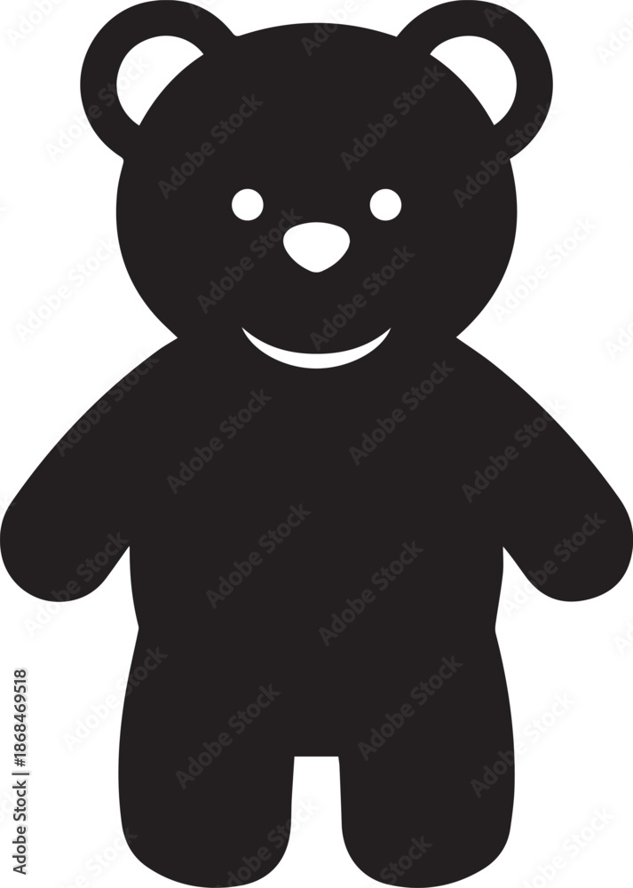 Naklejka premium A black teddy bear silhouette with a smiling face and glowing eyes