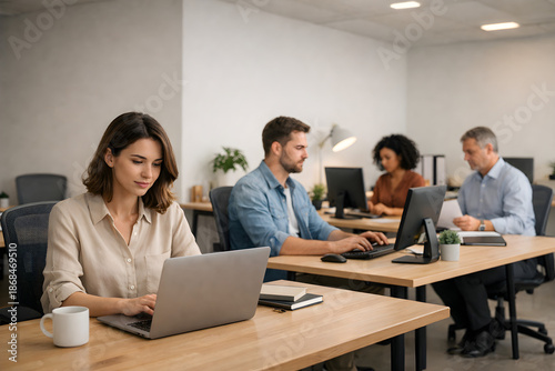 People working on computers in modern office