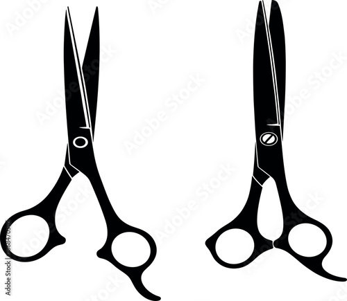 Professional barber scissors icon set with sharp hairdressing shears silhouette