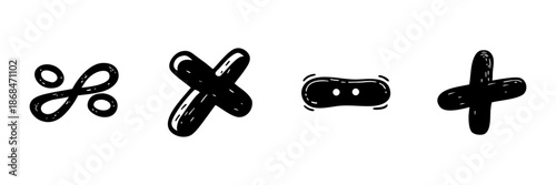 Mathematical Symbols In Hand Drawn Style Set. Arithmetic Operations, Calculation, And Mathematical Concepts Doodle Sketch Collection. Educational Tools. Isolated Vector Illustration