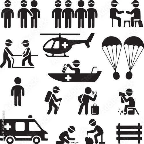 Emergency response icons for medical rescue and disaster relief operations