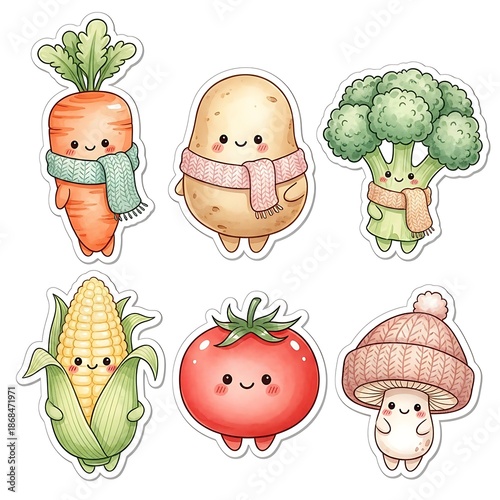 Cute Kawaii Vegetable Sticker Set – Adorable Food Characters