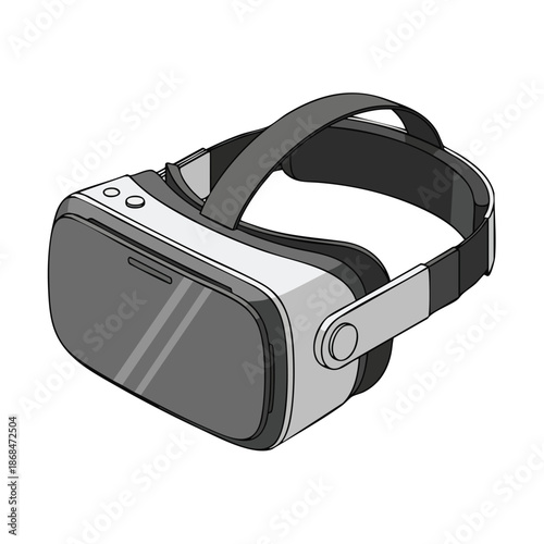 Gray and white virtual reality headset with adjustable headband on a plain white background.