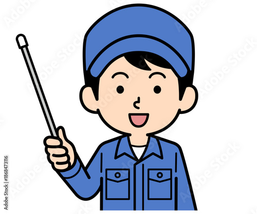 指し棒を持つシンプルな作業員の男性