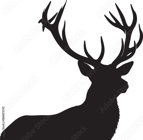 Majestic Deer Stag Silhouette with Forest Landscape on White Background.