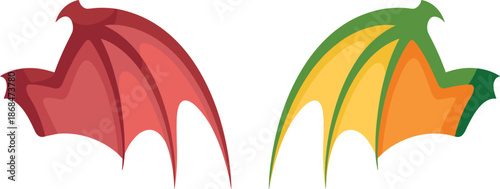 Set of colorful dragon or demon wings in red and orange for fantasy creature and Halloween character design