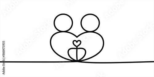 Continuous line art illustrating the bond of a loving family or couple with child Vector, illustration