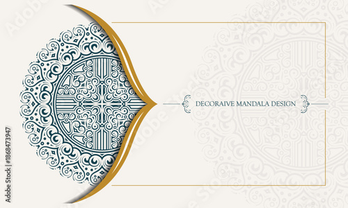 Ornate Islamic Mandala Invitation Border Design in Teal and Gold