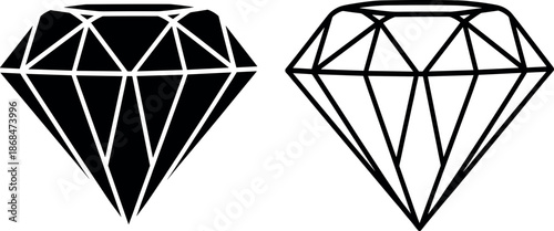 Diamond icons set with luxury gemstone silhouette and minimalist line art