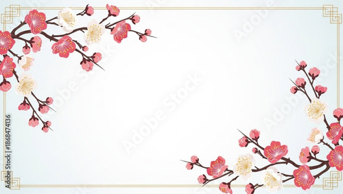 Pink Cherry Blossom Corner Frame Background