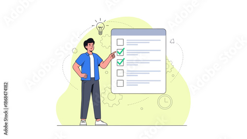 Man checking off tasks on a checklist, business planning, to-do list, goal achievement concept