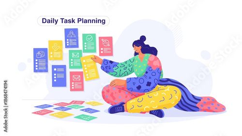 Woman Organizing Daily Tasks, Planning Schedule, Workflow Management, To-Do List