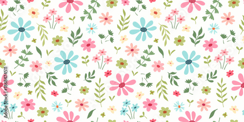 Seamless floral simple blossom spring garden pattern