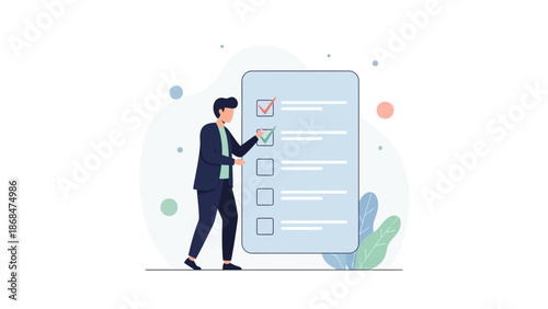 Man checking off tasks on a list, business planning and organization concept