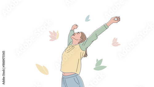 Woman feeling joyful with arms raised in a carefree outdoor setting