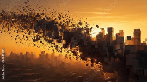 Pixelated city melting away