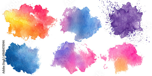 Colorful abstract paint brush background with watercolor set. vector watercolor design set with bright colorful paint splashes brush stroke element.