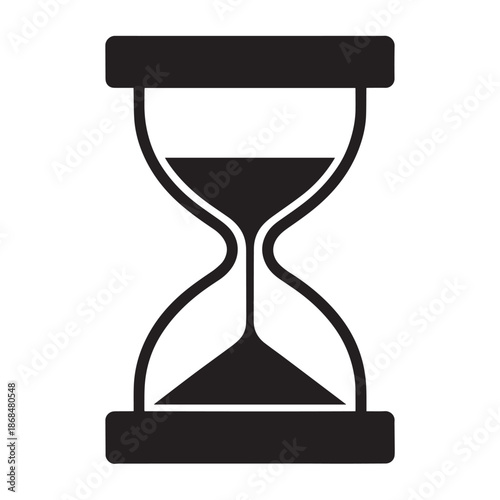 Hourglass Silhouette Icon with Sand Flow Symbolizing Time and Countdown in Black Vector