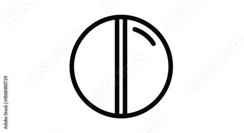 Simple black and white line art icon of a round pill or tablet, representing medicine, healthcare, pharmacy, and treatment, isolated on a white background.