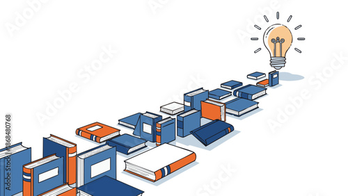 Illustration of books and a lightbulb symbolizing knowledge and innovation