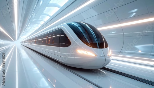A fast moving passenger train speeds through a city metro station with motion blur on the underground rail track