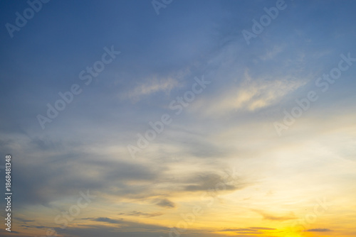 Bild auf Leinwand Golden Sunset Sky with Soft Altostratus Clouds Background,Beautiful panoramic vi